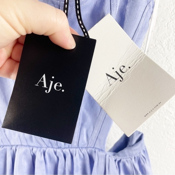 Aje Virginie Square Neck Cut Out Linen Blend Midi Dress Purple Casual Cocktail - Picture 11 of 11